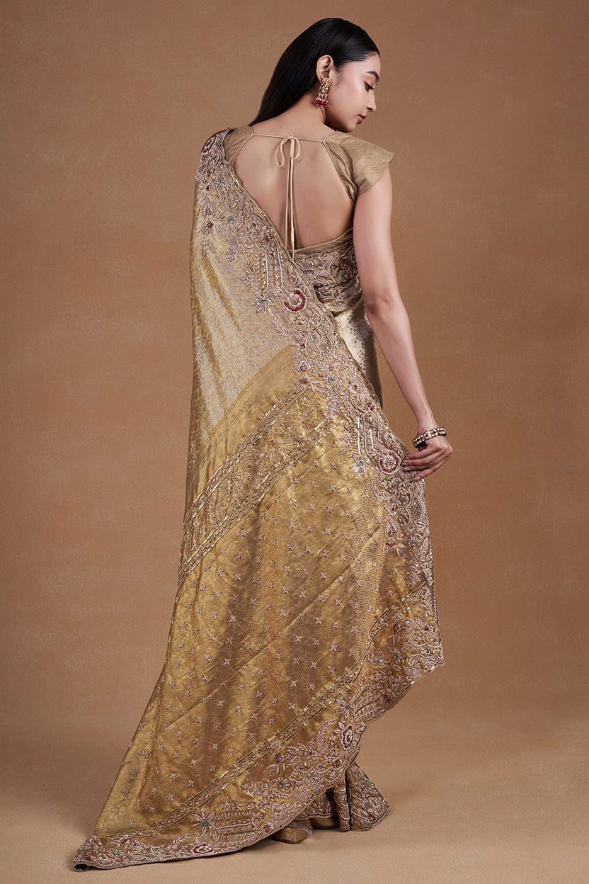 Gold Kanjeevaram Saree With Zardosi Work