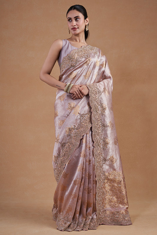 Onion Pink Kanjeevaram Silk Saree With Zardosi Work