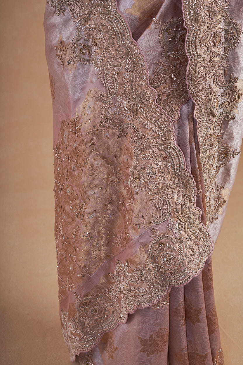 Onion Pink Kanjeevaram Silk Saree With Zardosi Work