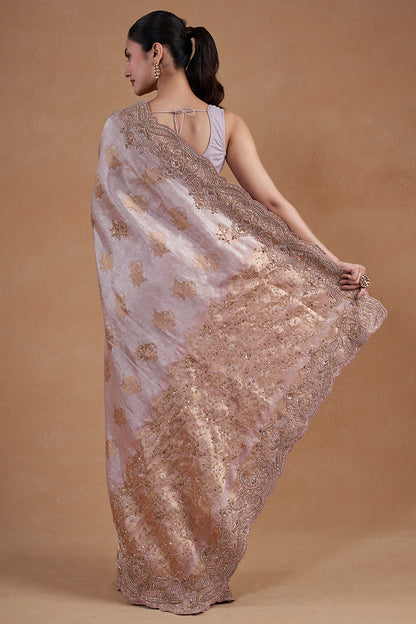Onion Pink Kanjeevaram Silk Saree With Zardosi Work