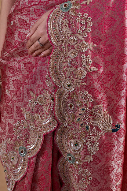 Rani Weaving Silk Saree With Hand Zardosi Work