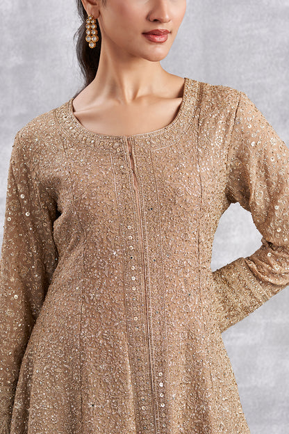 Beige Zari Sharara Set With Swarovski Highlights