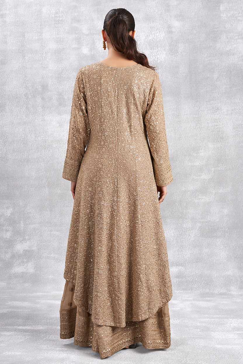 Beige Zari Sharara Set With Swarovski Highlights