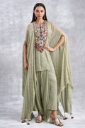 Pista Green Indowestern Set With Cape