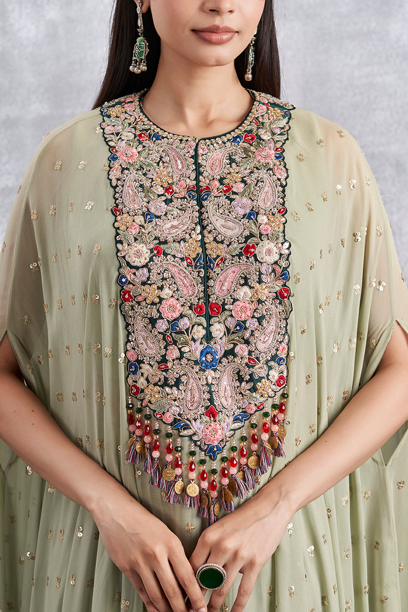 Pista Green Indowestern Set With Cape