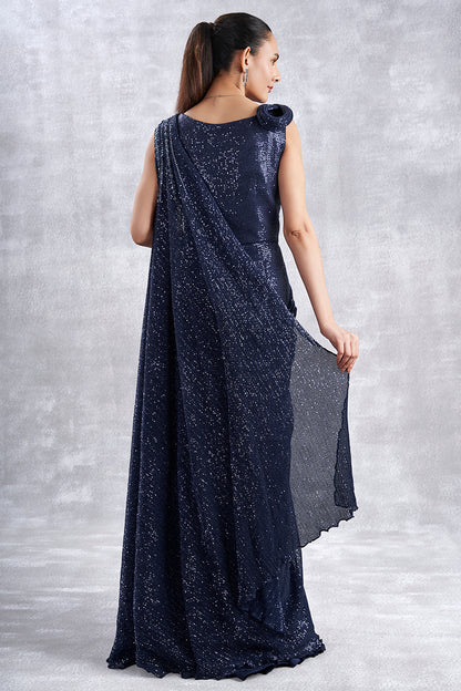 Navy Blue Sequins Cocktail Gown
