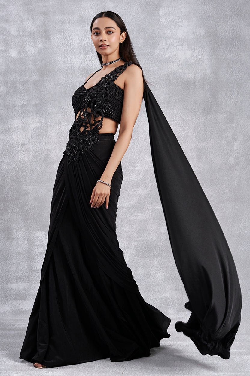 Black Indowestern Drape Saree