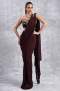 Wine Corset Drape Saree