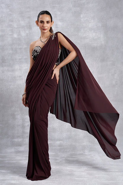 Wine Corset Drape Saree