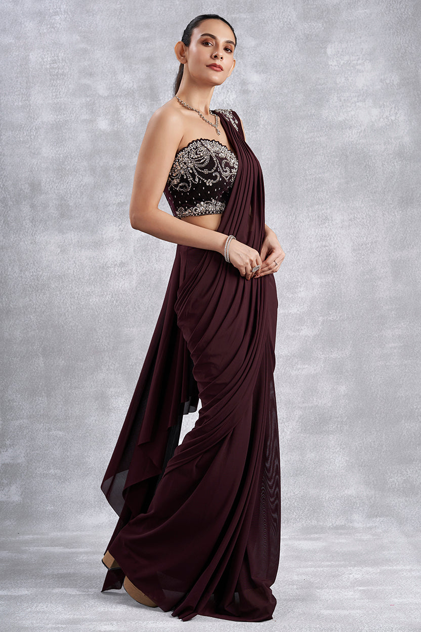 Wine Corset Drape Saree