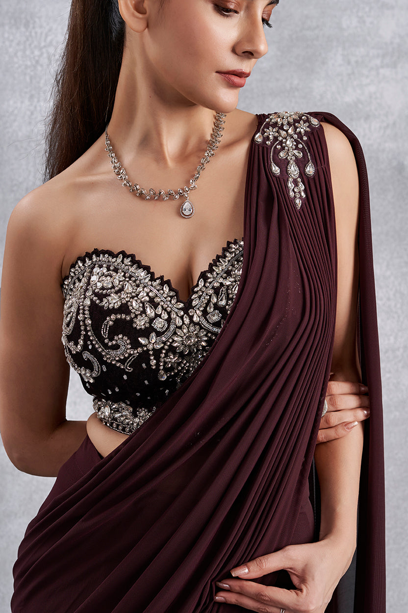 Wine Corset Drape Saree