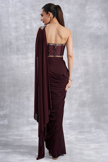Wine Corset Drape Saree