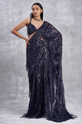Navy Blue Sequin Drape Saree