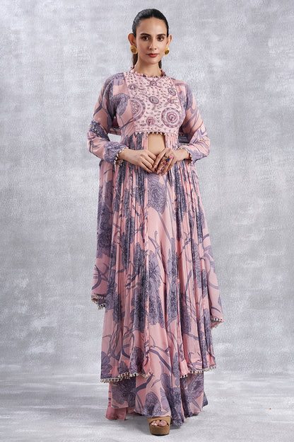 Rose Pink Indowestern Set With Dupatta