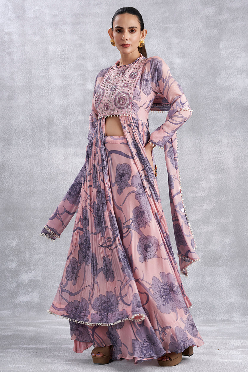 Rose Pink Indowestern Set With Dupatta