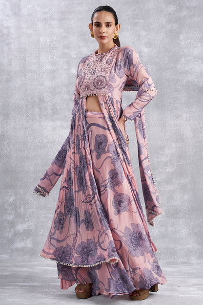 Rose Pink Indowestern Set With Dupatta