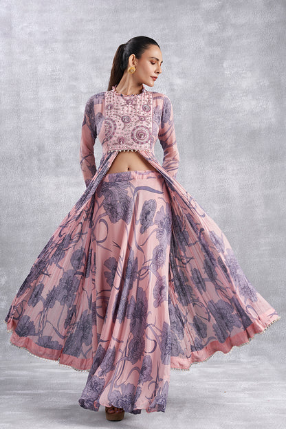 Rose Pink Indowestern Set With Dupatta