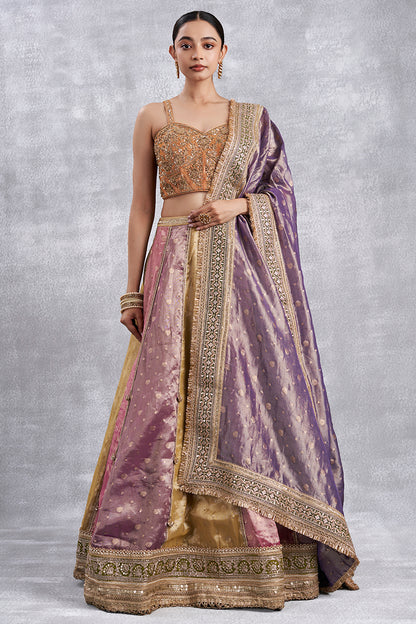 Orange Tissue Weaving Multicolour Lehenga Set
