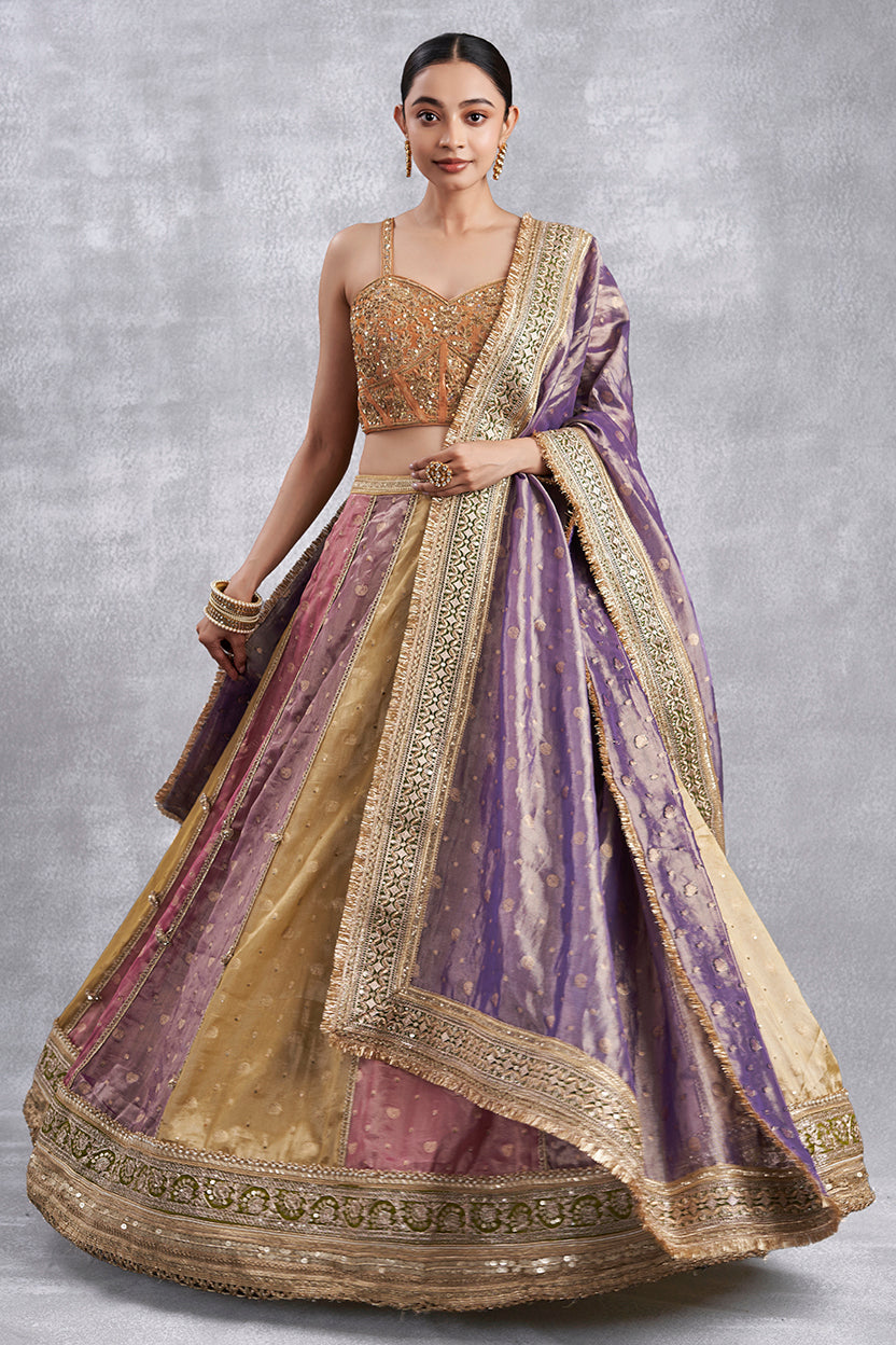 Orange Tissue Weaving Multicolour Lehenga Set