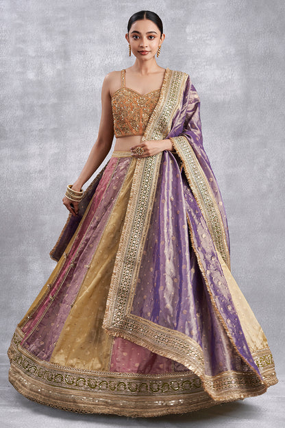 Orange Tissue Weaving Multicolour Lehenga Set