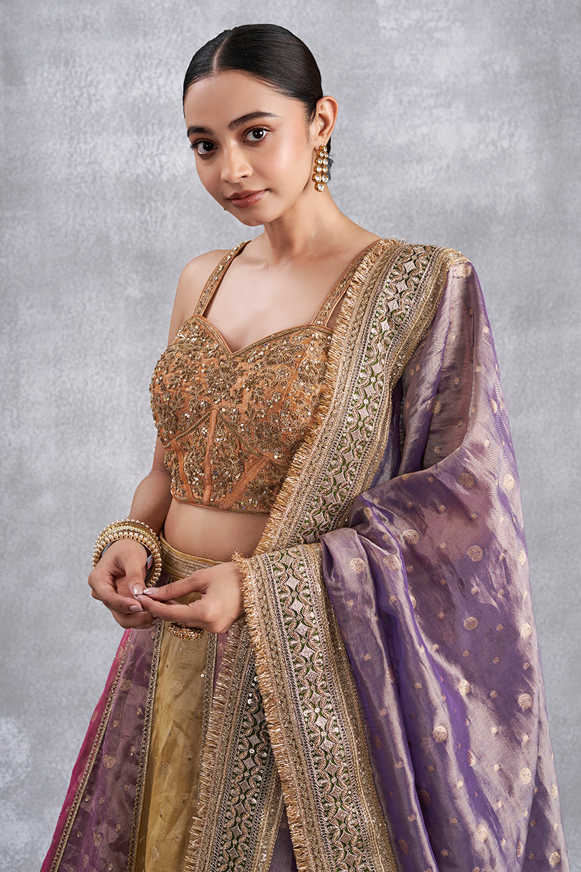 Orange Tissue Weaving Multicolour Lehenga Set