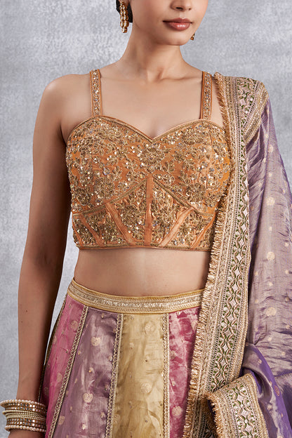 Orange Tissue Weaving Multicolour Lehenga Set