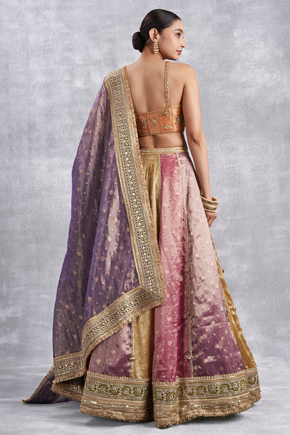 Orange Tissue Weaving Multicolour Lehenga Set