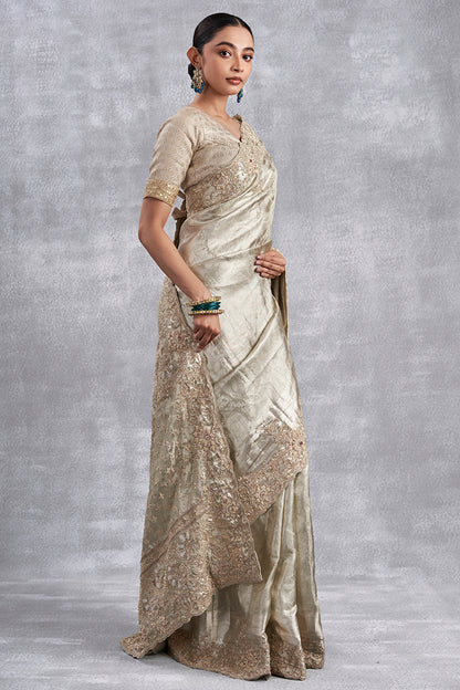 Silver Kanjeevaram Silk Saree With Zardosi Work