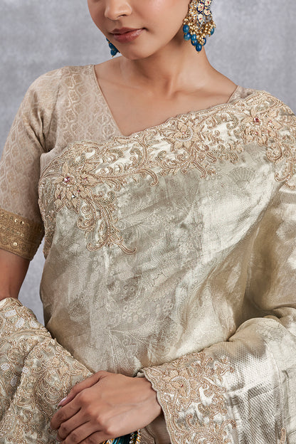 Silver Kanjeevaram Silk Saree With Zardosi Work