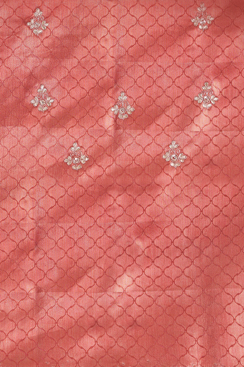 Golden Hand Painted Rust Organza Tissue Saree with Gota & Zardosi Work