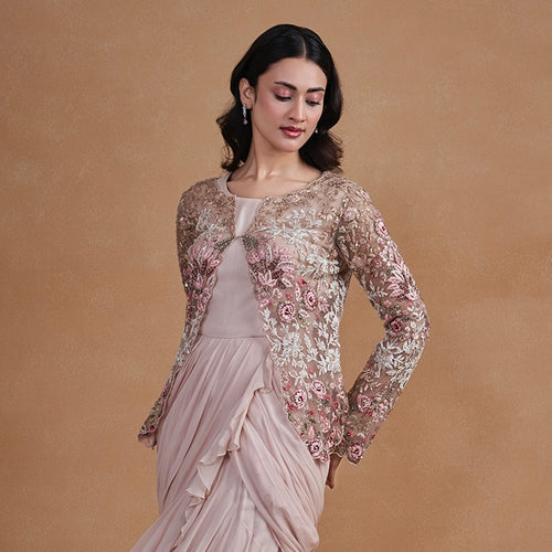 silver indo western dress Buy Grey Silk Indo Western with Silver Thread & Sequence Work