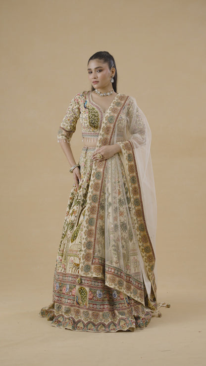 Ivory Pichwai Art Crepe Lehenga Set