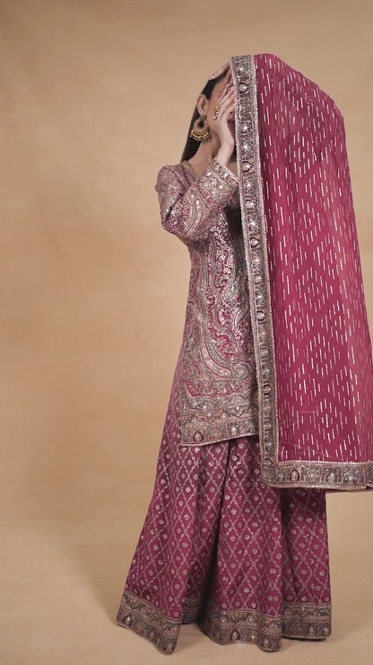 Magenta Sharara Set With Aari Work