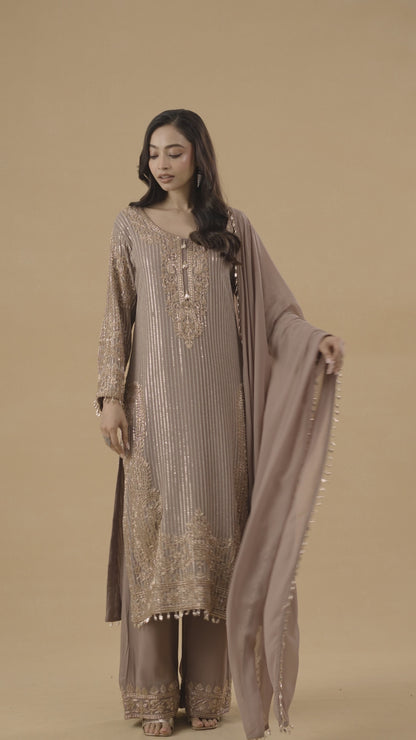Grey Georgette Pakistani Salwar Kameez Set