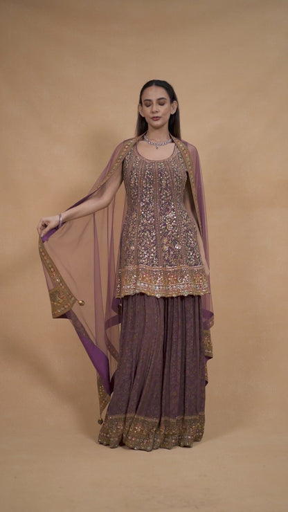 Plum Sharara Set With Swarovski Detailing