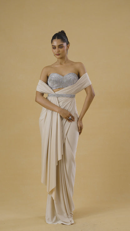 Champagne Shimmer Drape Saree