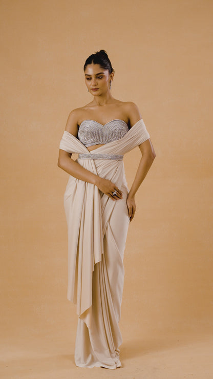 Champagne Shimmer Drape Saree