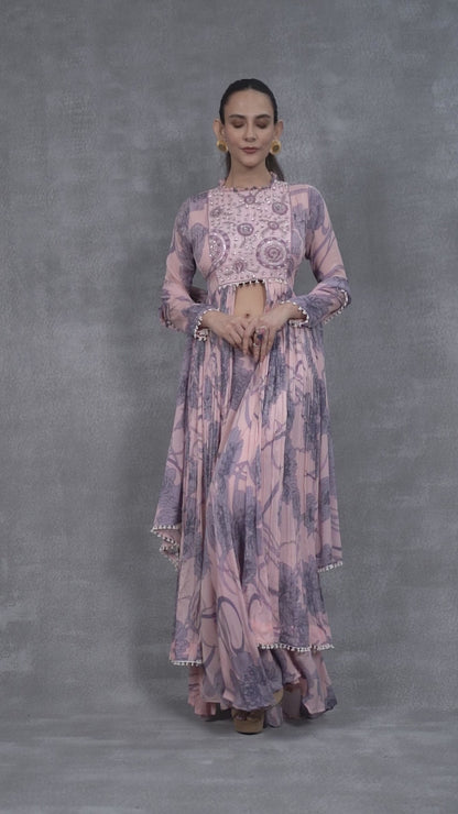 Rose Pink Indowestern Set With Dupatta