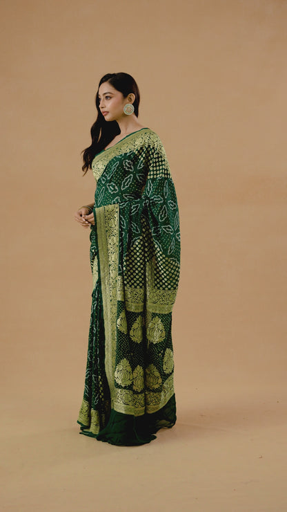 Green Raidana Bandhani Georgette Saree