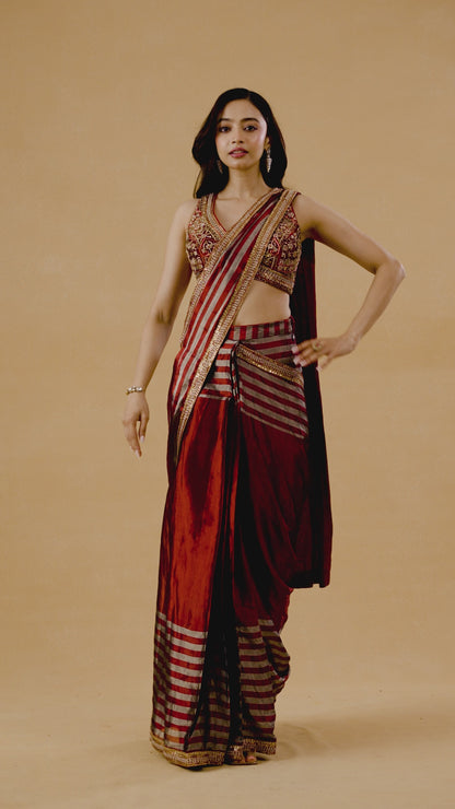 Maroon Kanjeevaram Tissue Drape Saree