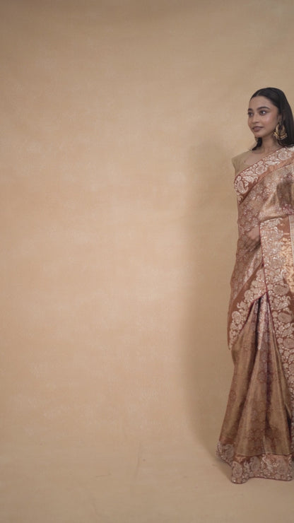 Golden Rani Kanjeevaram Silk Saree With Hand Zardosi Work