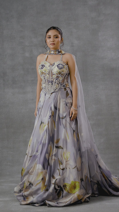 Floral Printed Corset Lehenga Set