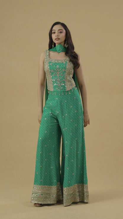 Green Bandhani Indowestern Palazzo Set