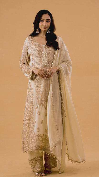 Cream Georgette Pakistani Salwar Kameez Set