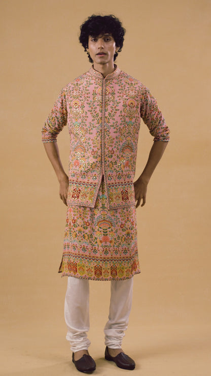 Peach Kurta Bandi Set