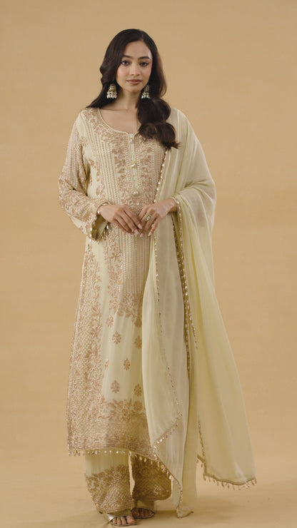 Cream Georgette Pakistani Salwar Kameez Set