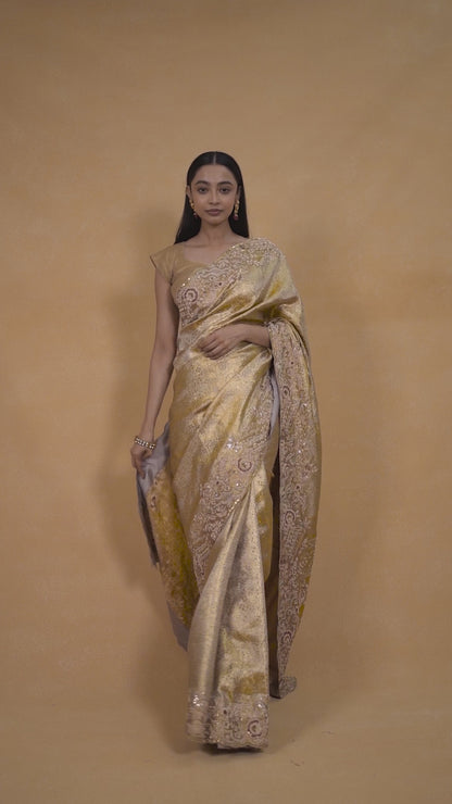 Gold Kanjeevaram Saree With Zardosi Work