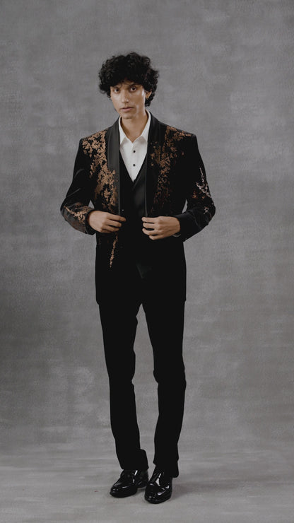 Black Tuxedo Set With Golden Hand Embellishments