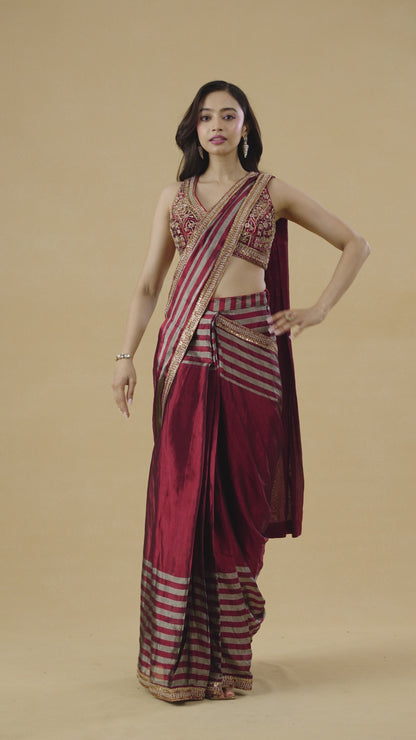 Maroon Kanjeevaram Tissue Drape Saree