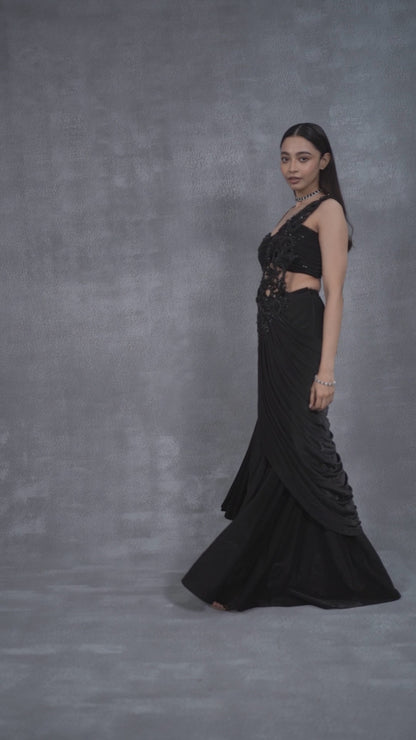 Black Indowestern Drape Saree